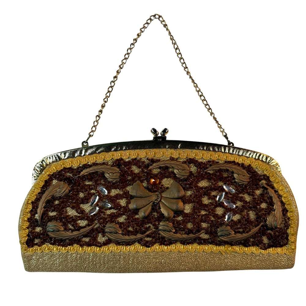 Vintage Cadoro Clutch Gold Beaded Evening Bag 1960s